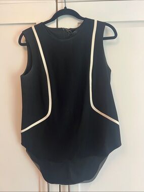 rag & bone Black Sleeveless Shell Top with White Piping